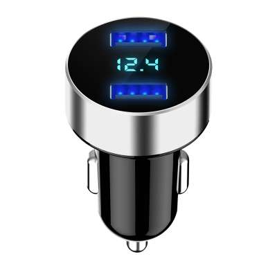 Good Quality Dual USB Port Fast Charging Metal Digital LED Display Car Phone Charger